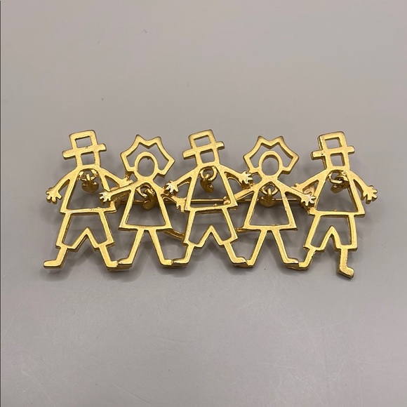 Ajc | Jewelry | Vintage Gold Tone Ajc Amish Stick Figure People Brooch ...